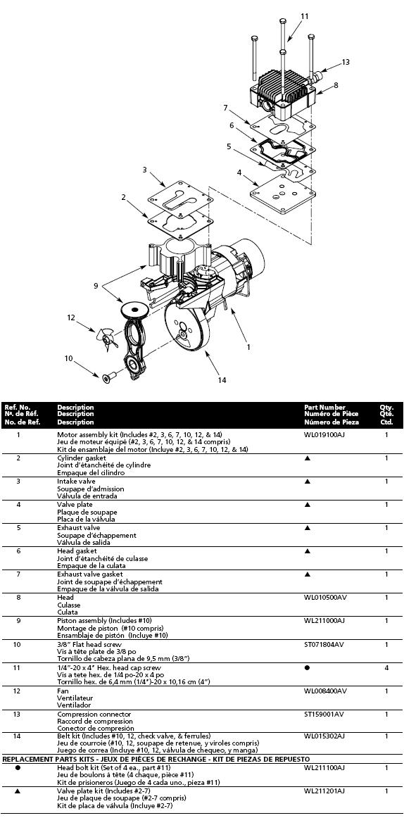 CAMPBELL HAUSFELD AIR COMPRESSOR PUMP PARTS